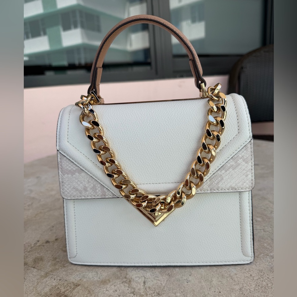 ALDO Luxsavane Women’s Top Handle Bag - Bone Multi with Gold Chain